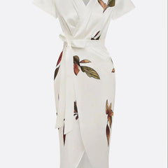 Women's Beach Dress | V Neckline Wrap Tie Botanical Print
