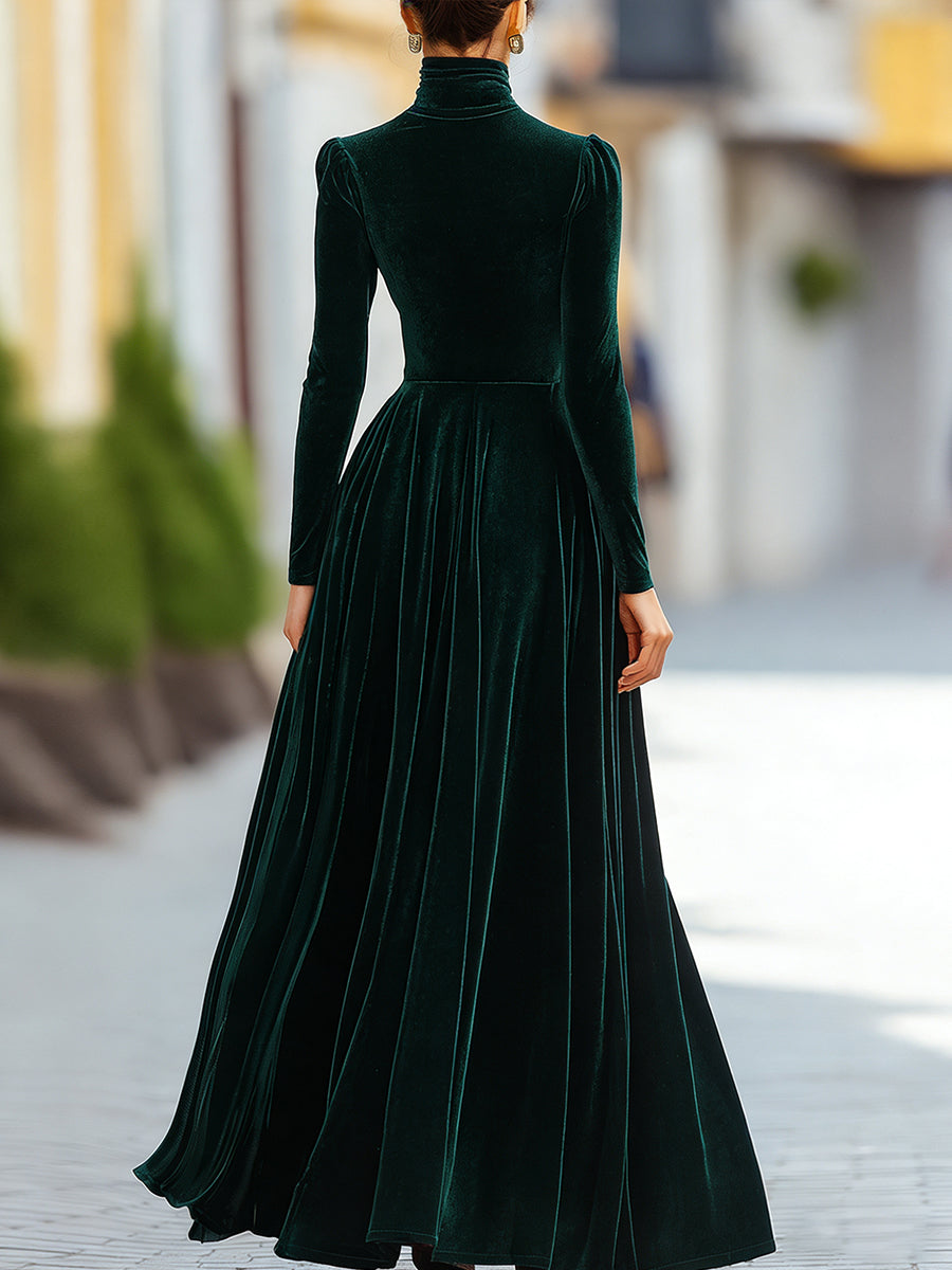 Women's Christmas Dress | Maxi Turtleneck Long Sleeve Velvet