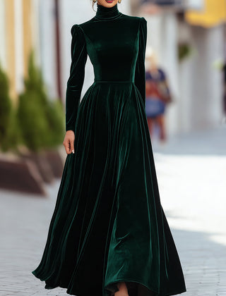 Women's Christmas Dress | Maxi Turtleneck Long Sleeve Velvet