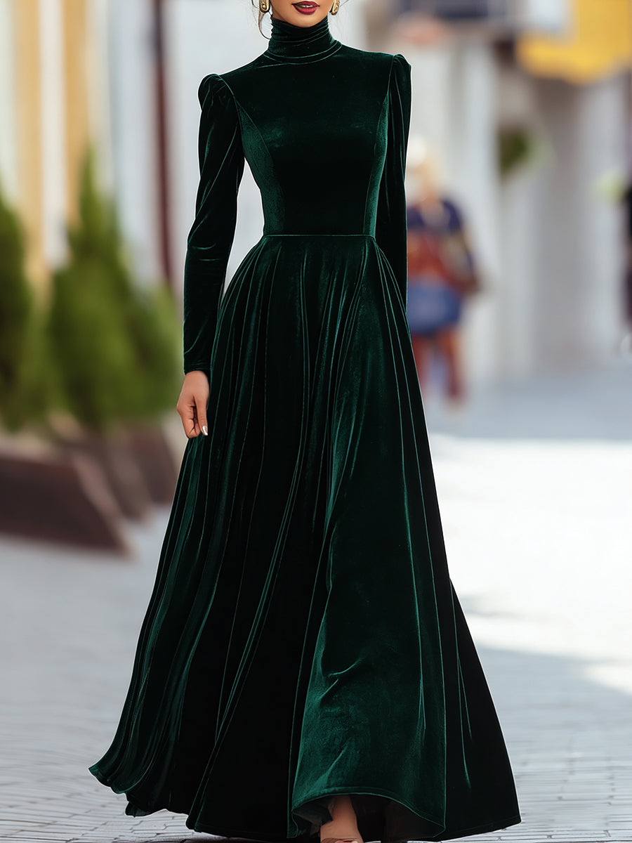 Women's Christmas Dress | Maxi Turtleneck Long Sleeve Velvet