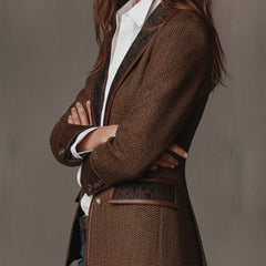 Women's Blazer | Tweed Herringbone Button Closure Tailored