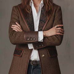 Women's Blazer | Tweed Herringbone Button Closure Tailored