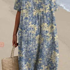 Women's Flowy Dress | V-Neck Short Sleeve Floral Midi