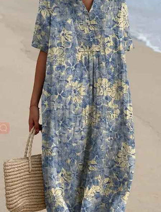 Women's Flowy Dress | V-Neck Short Sleeve Floral Midi