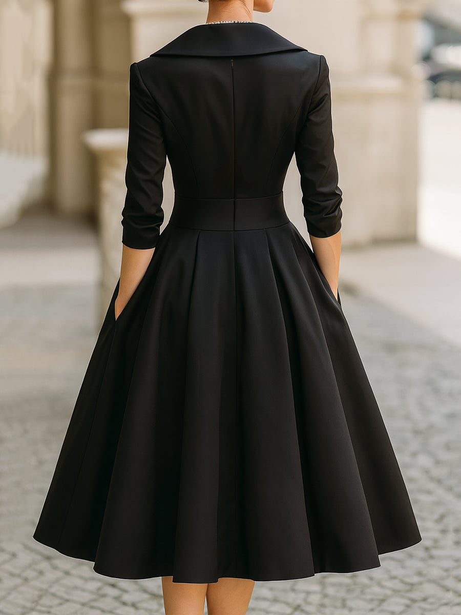 Women's Formal Dress | Midi V-Neck Wrap Three-Quarter Sleeve