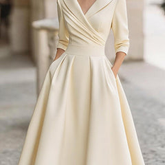 Women's Formal Dress | Midi V-Neck Wrap Three-Quarter Sleeve