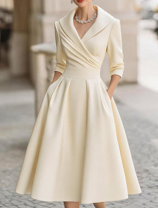 Women's Formal Dress | Midi V-Neck Wrap Three-Quarter Sleeve