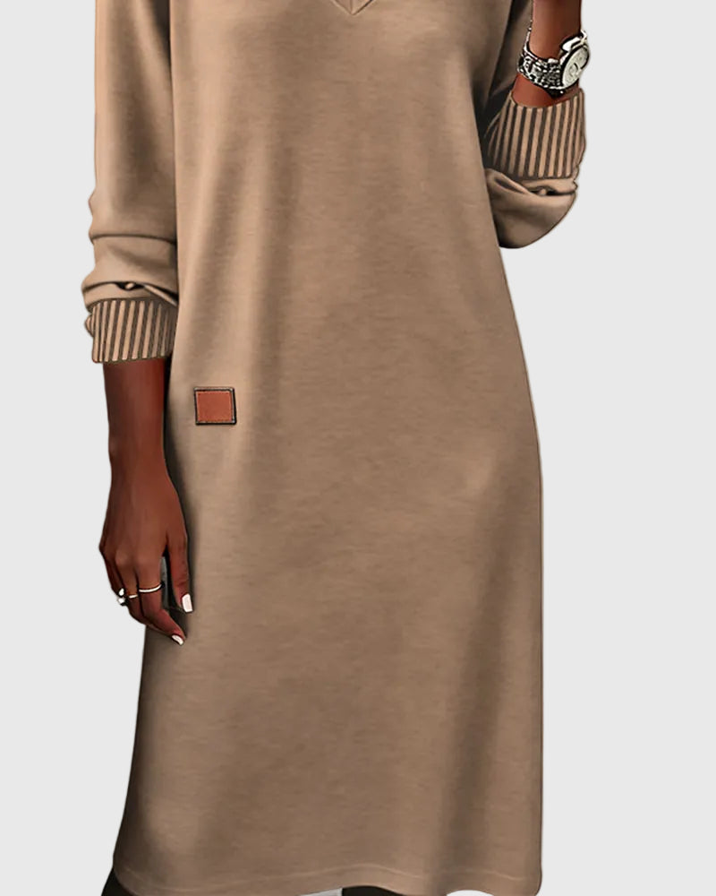 Women's Red Dress | V-Neck Long Sleeve Midi Knit