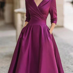Women's Formal Dress | Midi V-Neck Wrap Three-Quarter Sleeve
