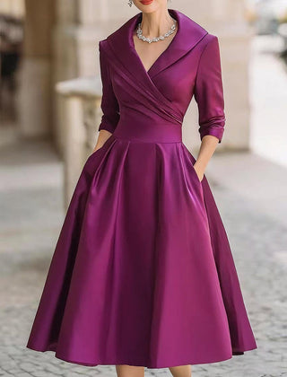 Women's Formal Dress | Midi V-Neck Wrap Three-Quarter Sleeve