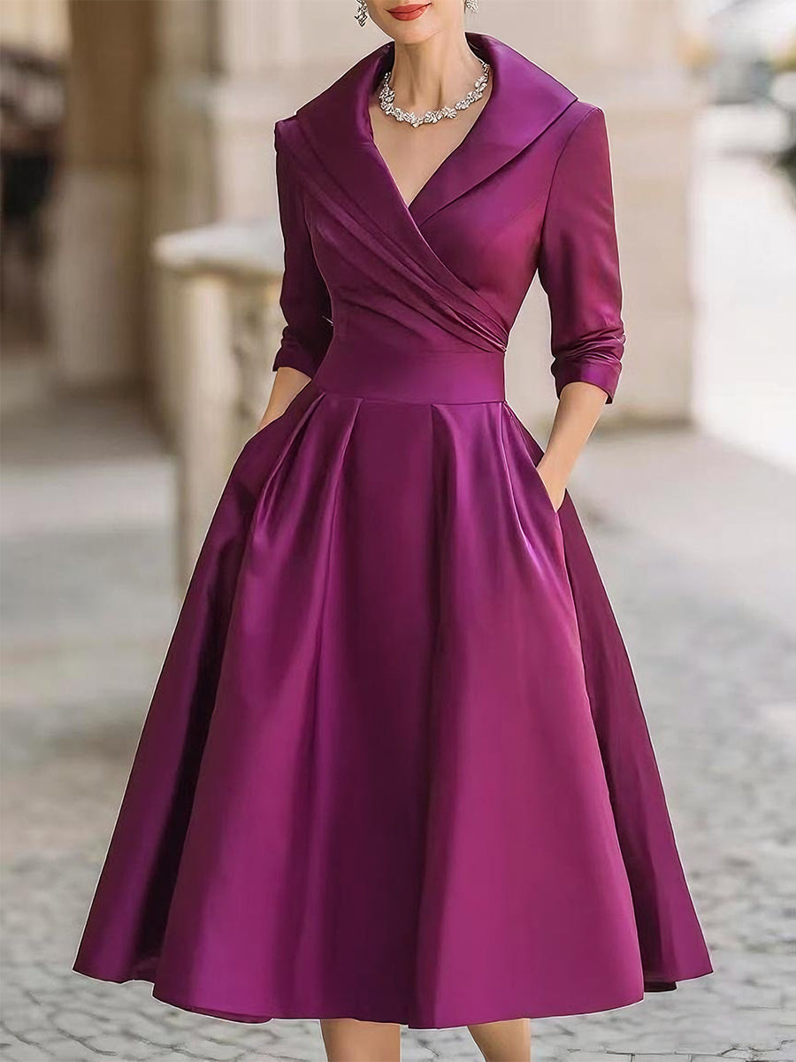 Women's Formal Dress | Midi V-Neck Wrap Three-Quarter Sleeve