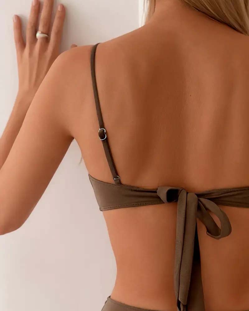 Women's High Waisted Bikini | Sweetheart Neckline Tie Back Pleated