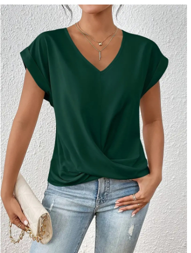 Women's T Shirt | V Neck Short Sleeve Twist Front