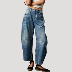 Women's Barrel Jeans | Leopard Print Mid Rise Cropped Denim