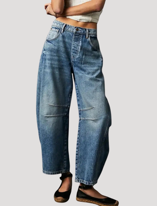 Women's Barrel Jeans | Leopard Print Mid Rise Cropped Denim
