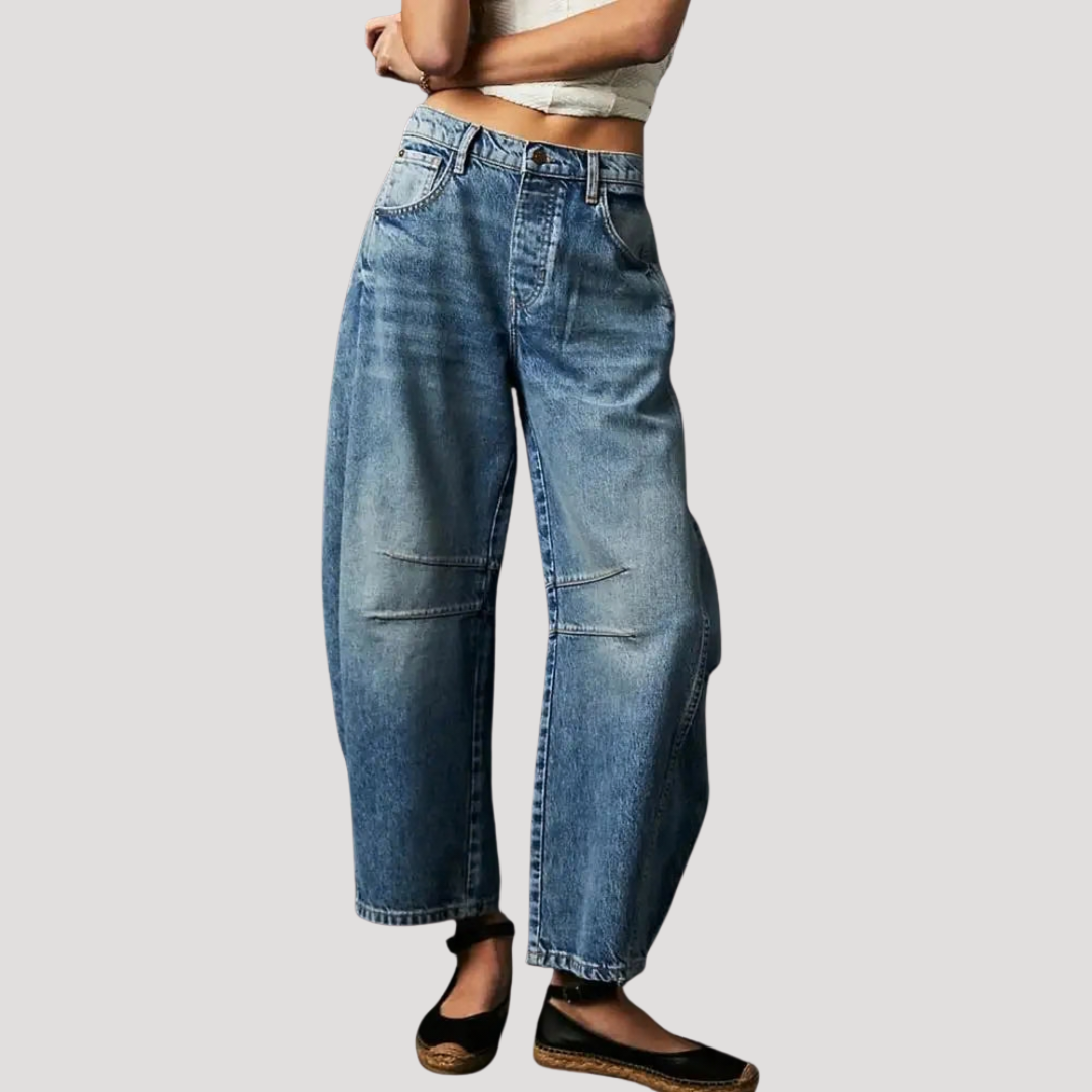 Women's Barrel Jeans | Leopard Print Mid Rise Cropped Denim