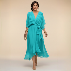Women's Cocktail Dress | Midi V-Neck Chiffon Wrap