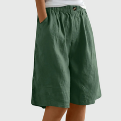 Women's Bermuda Shorts | Knee-Length Elastic Waist Pockets