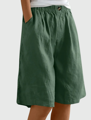 Women's Bermuda Shorts | Knee-Length Elastic Waist Pockets