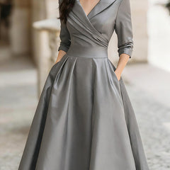 Women's Formal Dress | Midi V-Neck Wrap Three-Quarter Sleeve