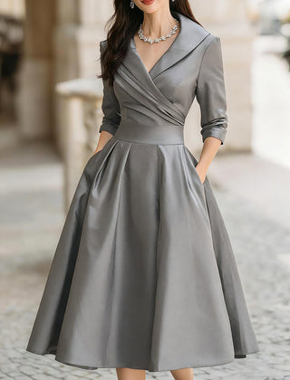 Women's Formal Dress | Midi V-Neck Wrap Three-Quarter Sleeve