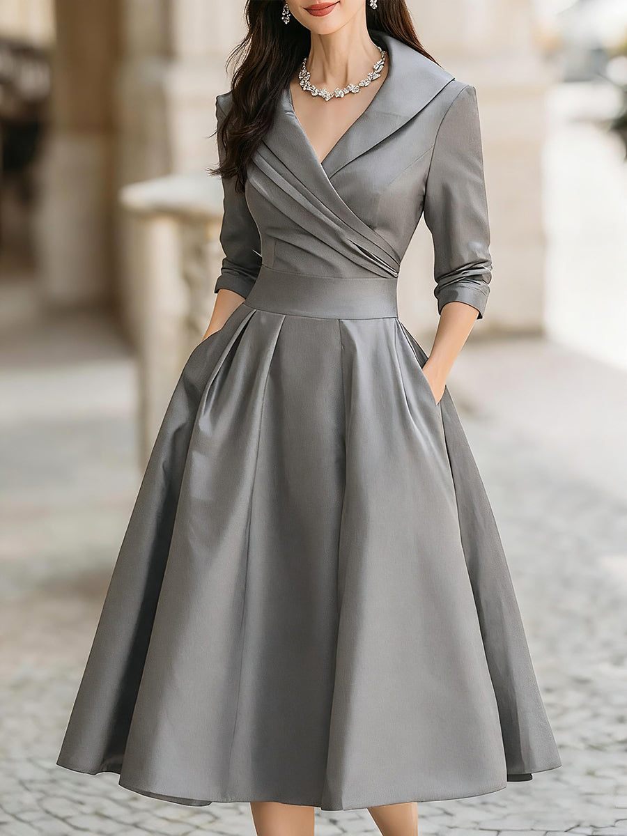 Women's Formal Dress | Midi V-Neck Wrap Three-Quarter Sleeve