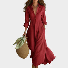 Women's Flowy Dress | Collared Shirt Maxi Button Front