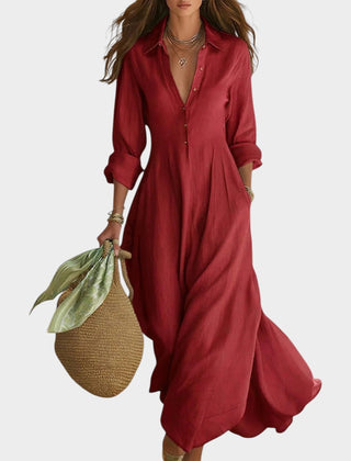 Women's Flowy Dress | Collared Shirt Maxi Button Front