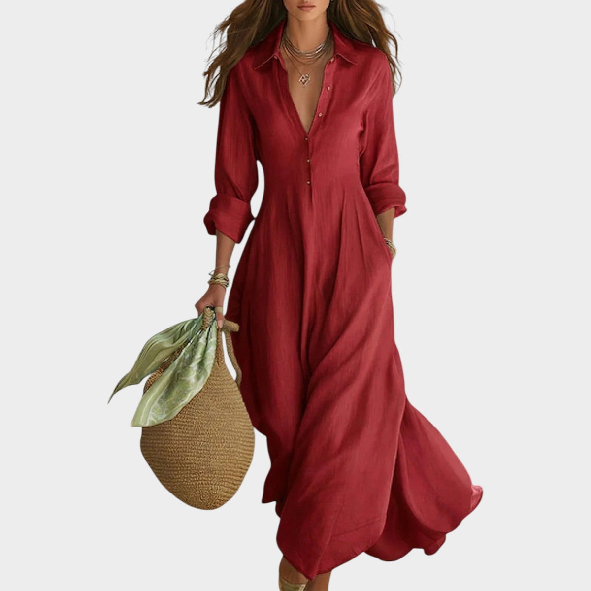 Women's Flowy Dress | Collared Shirt Maxi Button Front