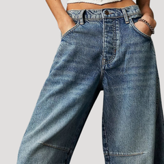 Women's Barrel Jeans | Leopard Print Mid Rise Cropped Denim