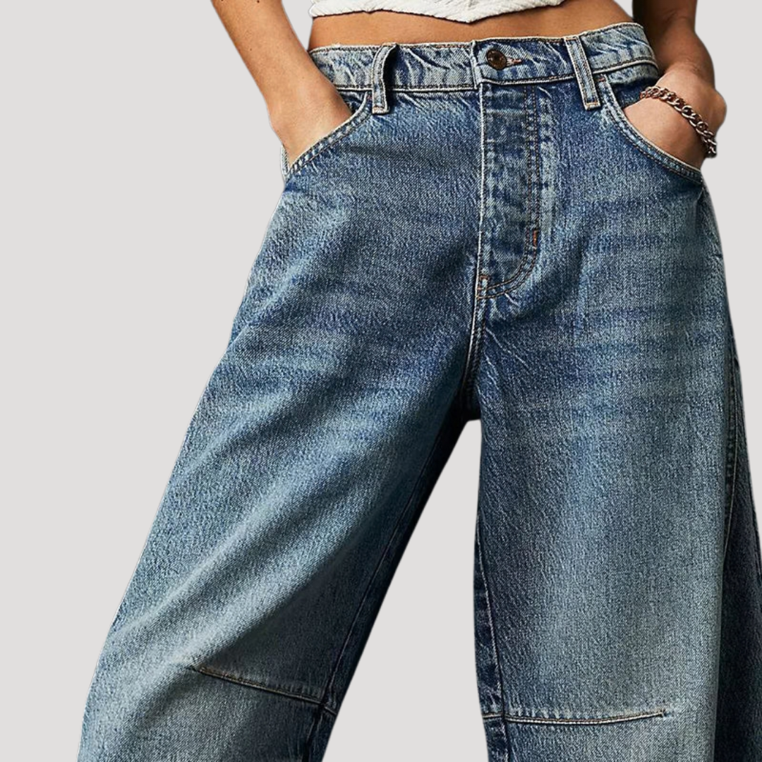 Women's Barrel Jeans | Leopard Print Mid Rise Cropped Denim