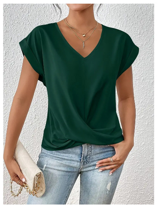 Women's T Shirt | V Neck Short Sleeve Twist Front