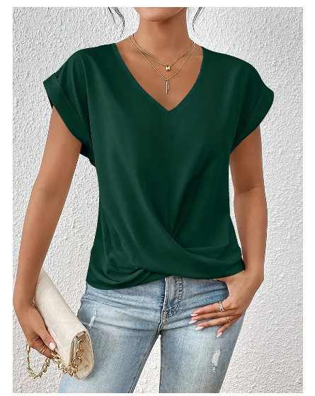 Women's T Shirt | V Neck Short Sleeve Twist Front
