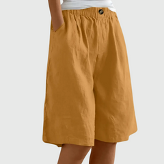 Women's Bermuda Shorts | Knee-Length Elastic Waist Pockets