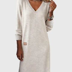 Women's Red Dress | V-Neck Long Sleeve Midi Knit