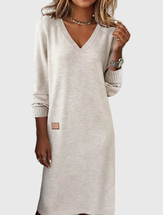 Women's Red Dress | V-Neck Long Sleeve Midi Knit