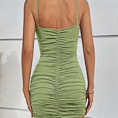 Women's NYE Party Dress | Mini Wrap Neckline Ruched Bodycon