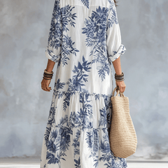 Women's Floral Maxi Dress | Button-Front Collar Maxi