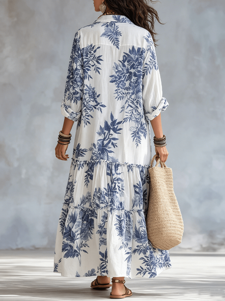 Women's Floral Maxi Dress | Button-Front Collar Maxi