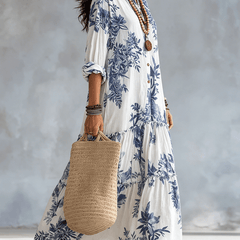 Women's Floral Maxi Dress | Button-Front Collar Maxi