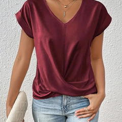 Women's T Shirt | V Neck Short Sleeve Twist Front
