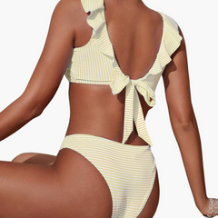 Women's Bikini Bottom | Striped Adjustable Strap Tie Back