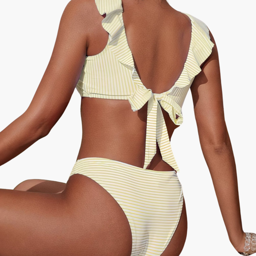 Women's Bikini Bottom | Striped Adjustable Strap Tie Back