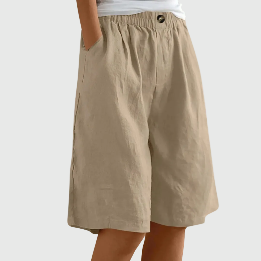 Women's Bermuda Shorts | Knee-Length Elastic Waist Pockets