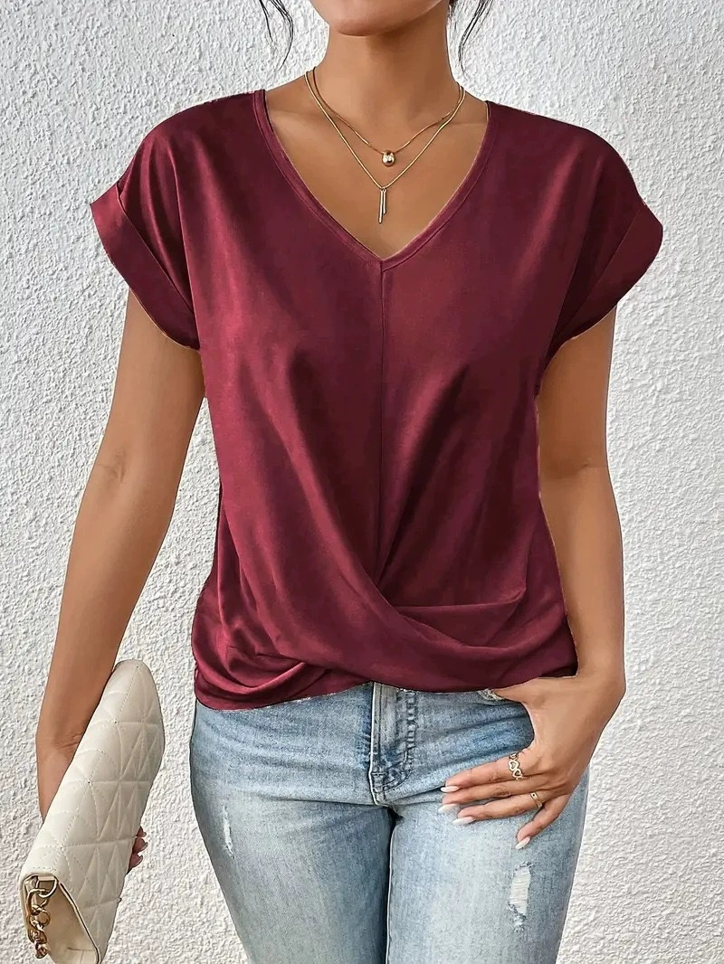 Women's T Shirt | V Neck Short Sleeve Twist Front
