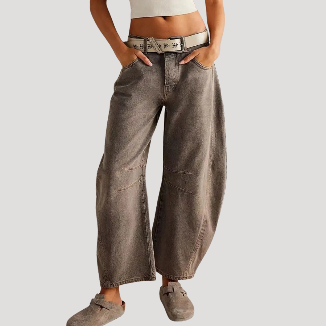 Women's Barrel Jeans | Leopard Print Mid Rise Cropped Denim