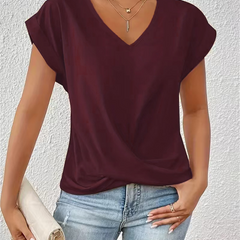 Women's T Shirt | V Neck Short Sleeve Twist Front