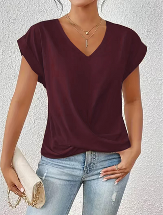 Women's T Shirt | V Neck Short Sleeve Twist Front