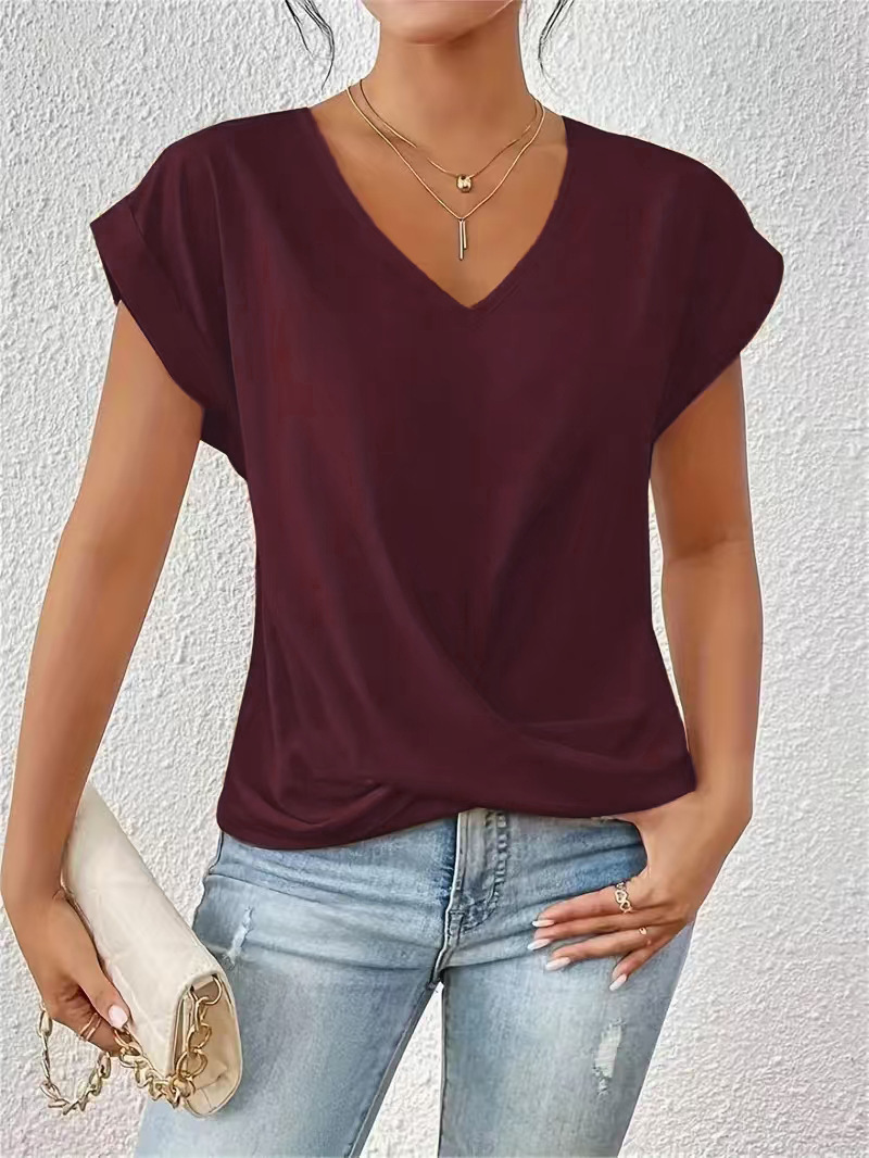 Women's T Shirt | V Neck Short Sleeve Twist Front