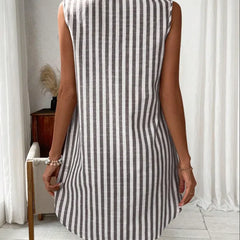 Women's Shirt Dress | V-Neck Sleeveless Mini Striped Button-Front